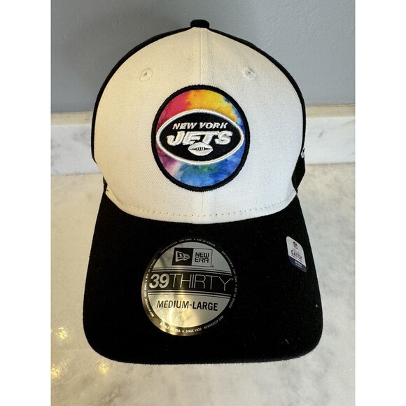 New York Jets New Era White/Black 2022 NFL Crucial Catch 39THIRTY Flex Hat M/L - Picture 1 of 13